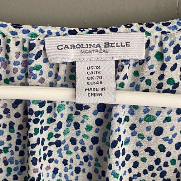Carolina Belle (Dress Barn) Blue and White Flutter Sleeve Blouse Size 1X - Picture 2 of 7